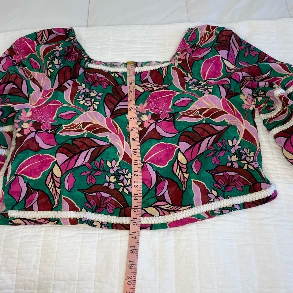 Cynthia Rowley Floral Off-Shoulder Linen Top - Pink and Green Size Large. - Picture 8 of 10